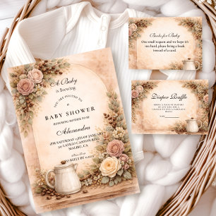 Boho Neutral Ett Barn Bryggs Shower Inbjudningar