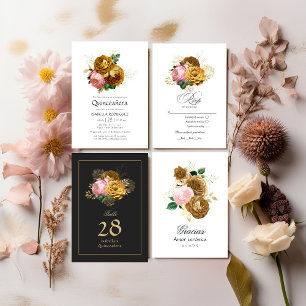 Vintage  Rosa och Guld Blommigt Quinceañera Bordsnummer