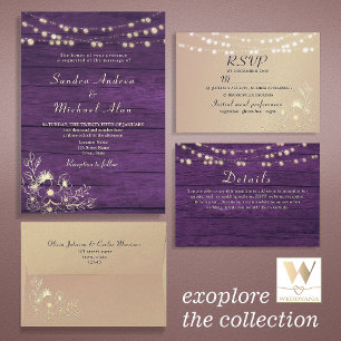 Rustic Wood String Ljus Bröllop Vin etikett