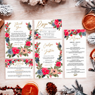 Rustik Elegant Winter Blommigt Watercolor Bröllop Inbjudningar