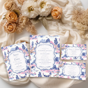 Elegant Baroque Blue Fransk Garden Blommigt Bröllo Spara Datumet