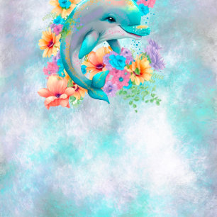 Vattenfärgad cute Dolphin och Blommigt Baby Shower Inbjudningar