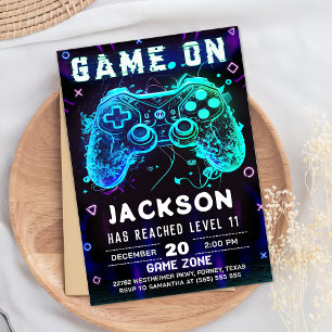 Födelsedagsfest av videospel Neon Game on Investig Inbjudningar