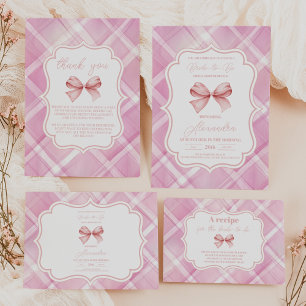 Vintage Cute Rosa Bow-Möhippa Inbjudningar