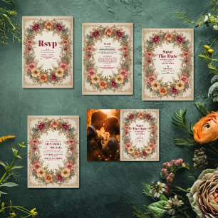 Photo Victorian Ornate Blommigt Ram Bröllop Tack Kort
