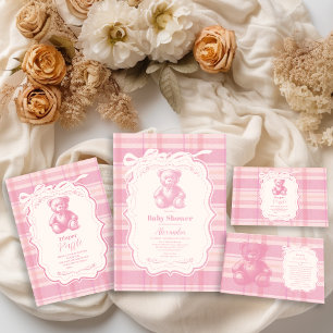 Coquette Gingham Fransk Nalle Baby Shower Pappersservett