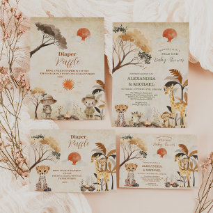 Vild 1 Safari Animals Boy Shower Inbjudningar