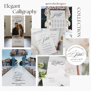 Elegant Black and White Calligraphy Bröllop Pappersservett