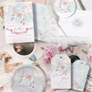 Baby Shower Fairytale Pony Stars rosa Balloons Tilläggskort