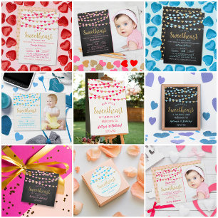 Hanging Kärlek Hearts Little Baby Birthday Inbjudningar