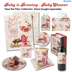 Baby Brev Vintage Retro Tea Party Red Polkadots Inbjudningar