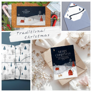 Traditional Rustic Navy Red Winter God jul Fleecefilt