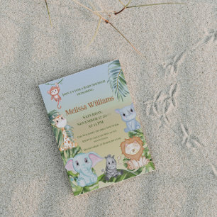 Cute Safari Jungle Little Animals Baby Shower Inbjudningar