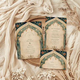 Ornate Elegant Blommigt Islamic Bröllop Tack Kort
