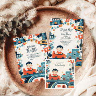 Roligt Colorful Cars Boy Baby Shower Diapper Raffl Tilläggskort