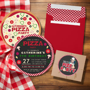 Modern Red Pizza Party Barns födelsedag Tack Runt Klistermärke