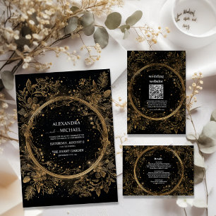 Mystical Celestial Black och Guld Bröllop OSA Kort