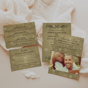 Elegant Champagne Guld Black Bröllop Photo Spara Datumet