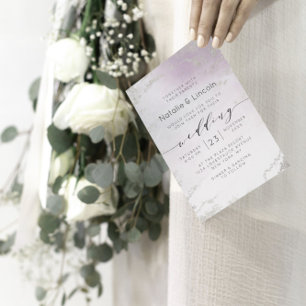Ombre Light Lila Silver Foil Luxe Script Bröllop Inbjudningar