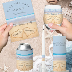 Chic Dusty Blue Hearts Sand Beach Wedding OSA Vykort