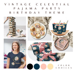 Vintagen Celestial Pajama Birthday Navy T Shirt