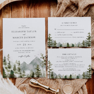 Boho Mountain Forest Evergreen Elegant bröllop Inbjudningar
