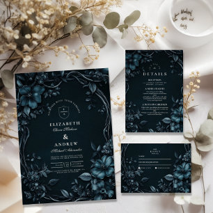 Elegant Art nouveau Blommigt Halloween Bröllop Inbjudningar