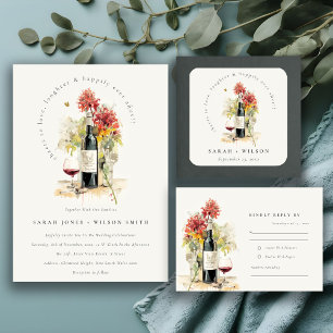 Ost till Kärlek Vin Red Gult Blommigt Vow Renewal Inbjudningar