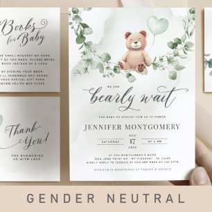 Nalle med Eucalyptus Baby Shower Inbjudan