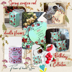 VÅR UNIQUE RED DOODLE FLOWERS BIRTHDAY PRESENTPAPPER