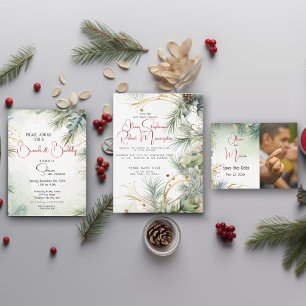 Bröllop   Vattenfärg Gräs Mistletoe och Berries Inbjudningar
