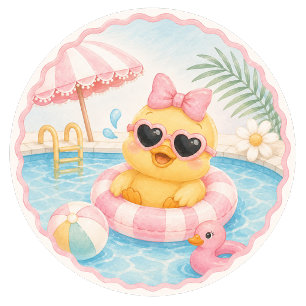 Duck Pool Party Tack För Stickers   Rosa Sommar Runt Klistermärke