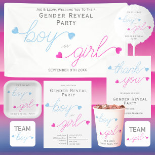Rosa & Blue Hearts Gender Reveal Party Tack Kort