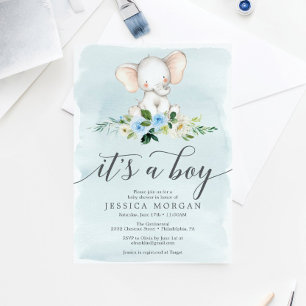Budget Blue Elephant Boy Baby Shower Invitation Flygblad