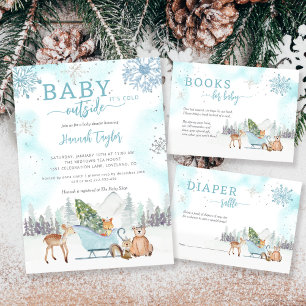 Bokar för Baby Winter Woodland Blue Baby Shower Tilläggskort