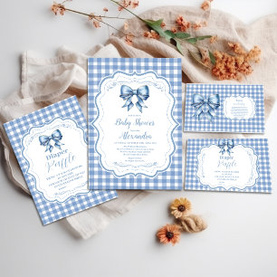 Cute Blue Bow Ribbon Gingham Baby Shower Inbjudningar