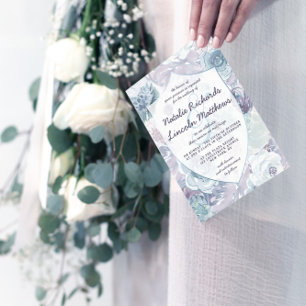 Annabelle Vintage Blue Blommigt Chic Bröllop Squar Inbjudningar