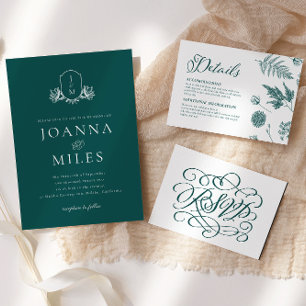 Vintagens inbjudan till botaniskt monogram Jade-br