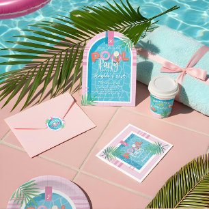Roligt Rosa Tropical Handflatan, sommardag i Party Inbjudningar