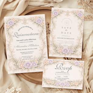 Lilafärgad Barock Quinceañera Inbjudningar