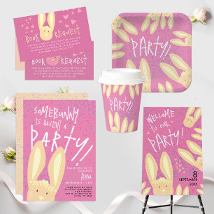 Cute Girly Bunny med Pastel Rosa Dots Party Inbjudningar