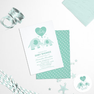 Älskvärd mintgrön elefant baby shower inbjudningar