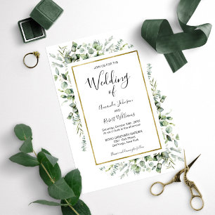 Ingenting Finare Just Kärlek Guld Greenery Bröllop Inbjudningar
