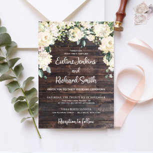 Rustic wood greenery vit ros har bundit knuten knu inbjudningar