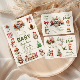 Santa Baby Woodland Winter-julskuret Baby Shower Inbjudningar