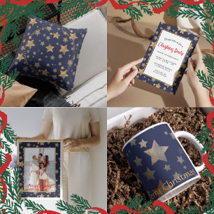 God jul Stars Vintage Elegant Guld Blue Julgransprydnad Keramik