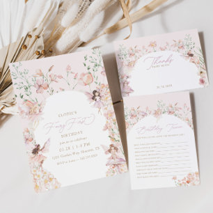 Fairy Rosa Blommigt Girls Birthday Tack Kort