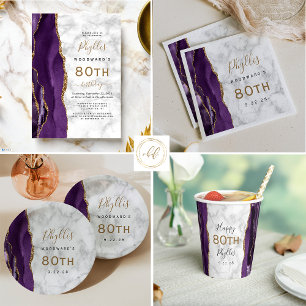 Lila Agate Marble Guld Script 80:e födelsedagen Pappersservett