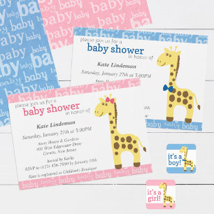 Giraffe in Blue Bow Baby Shower for Boy Inbjudningar
