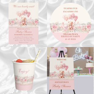 Cute Teddy Barly Wait Rosa Girl Baby Shower Inbjudningar